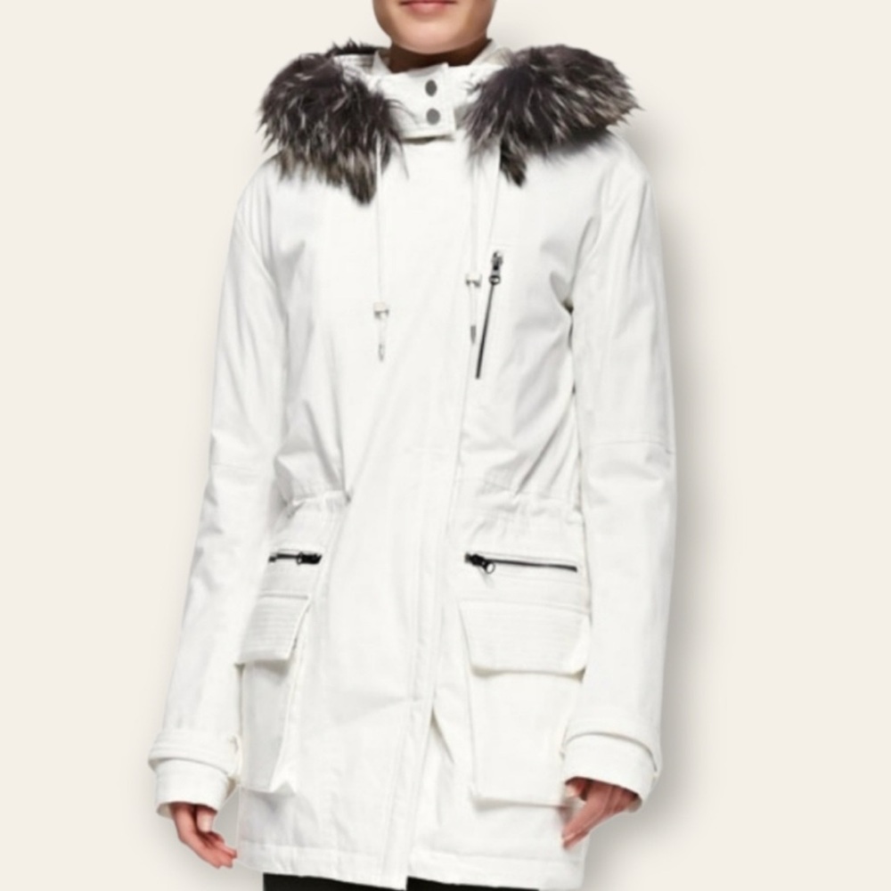 Vince White Quilted Coat with Fur-Trimmed Hood S